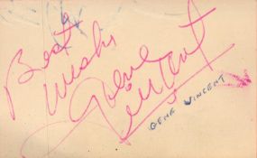 Gene Vincent Signed 3 x 2 inch Signature Piece in Pink Ink. Good Condition. All autographs come with