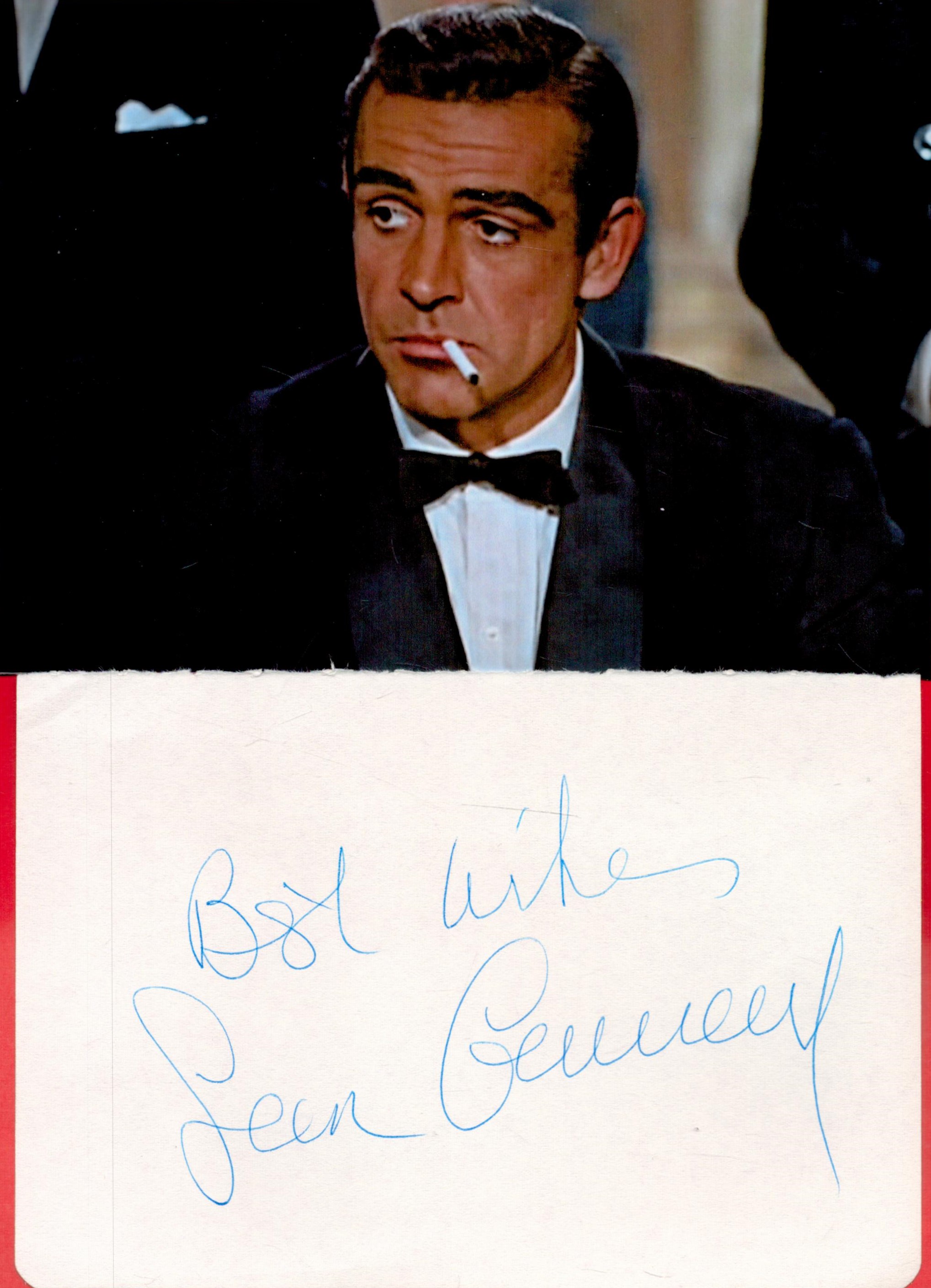 Sean Connery signed 7x5 approx album page and 7x5 colour James Bond photo.. All autographs come with
