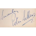 Peter Sellers signed 4x2 approx white card.. All autographs come with a Certificate of Authenticity.