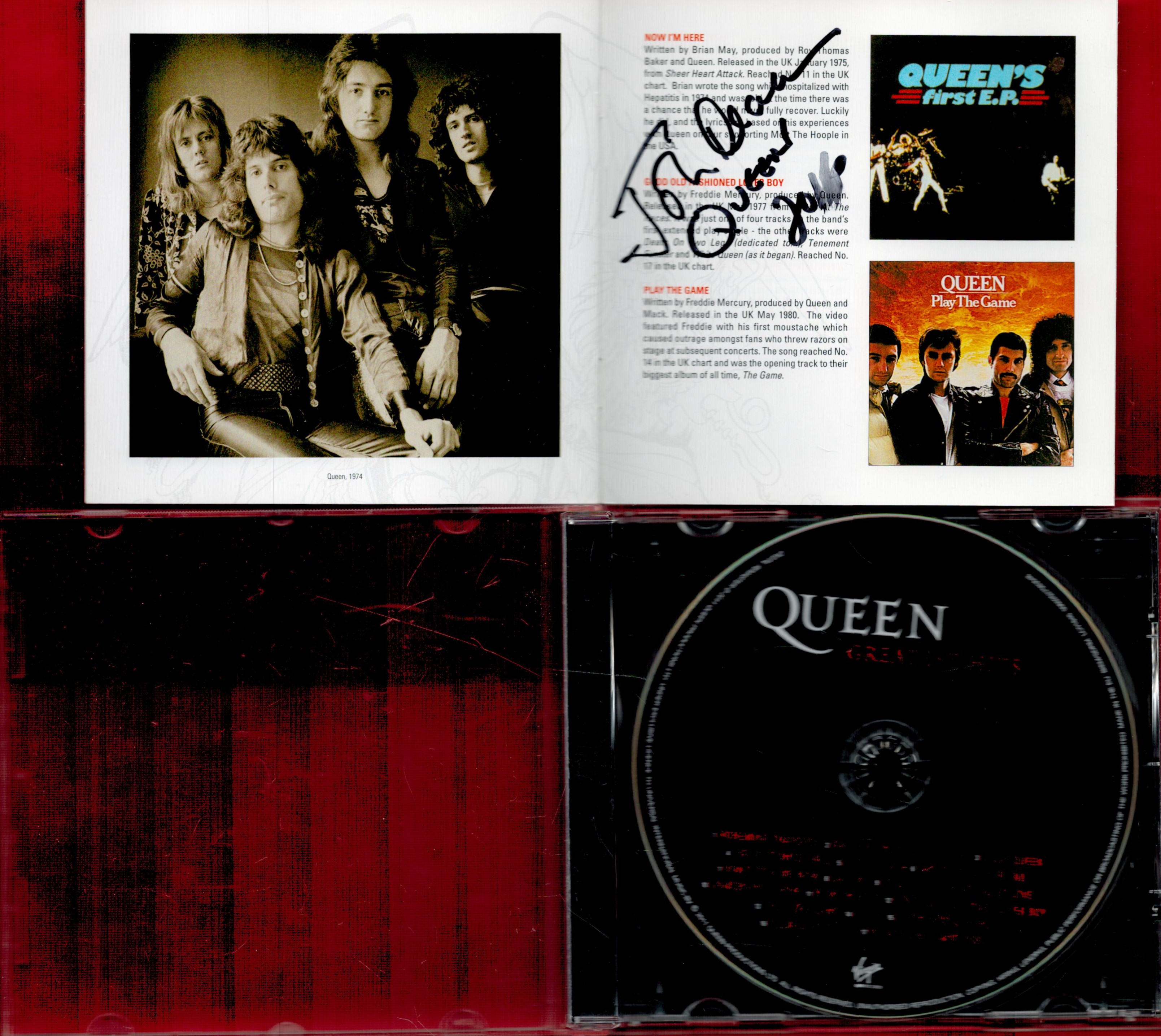 Queen Greatest Hits Cd Signed Inside Brochure By John Deacon. Good Condition. All autographs come