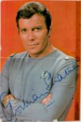 Star Trek Actor William Shatner Signed 5 x 3 inch Magazine Cutting attached to Card. Fair Condition.