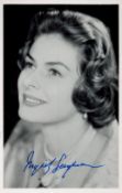 Ingrid Bergman Signed 5 x 3 inch approx Black and White Photo. Signed in blue ink. Good Condition.