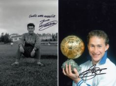 Football autographed Just Fontaine and Jp Papin 12 X 8 Photos B/W, Depicting A Superb Image