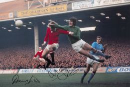 Football autographed Denis Law and Joe Corrigan 12 X 8 Photo colour, Depicting Manchester City