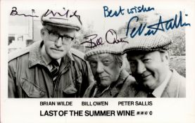Brian Wilde, Bill Owen and Peter Sallis Signed Last of The Summer Wine 5 x 3 inch Black and White