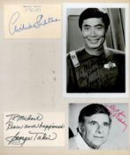 Star Trek Autograph Collection on 4 Various Items all Attached to Sheet. Signatures Include George