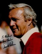 Arnold Palmer Signed 10x8 inch Colour Photo. Dedicated. Good Condition. All autographs come with a