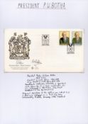 Pieter Willem Botha Signed South African State President First Day Cover. Signed in black ink.