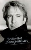 Alan Rickman Signed on 5 x 3 inch approx black and white Photo. Signed in silver ink. Good