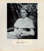 Ingrid Bergman Signed Signature Piece With Black and White Photo, Affixed to Card. Good Condition.