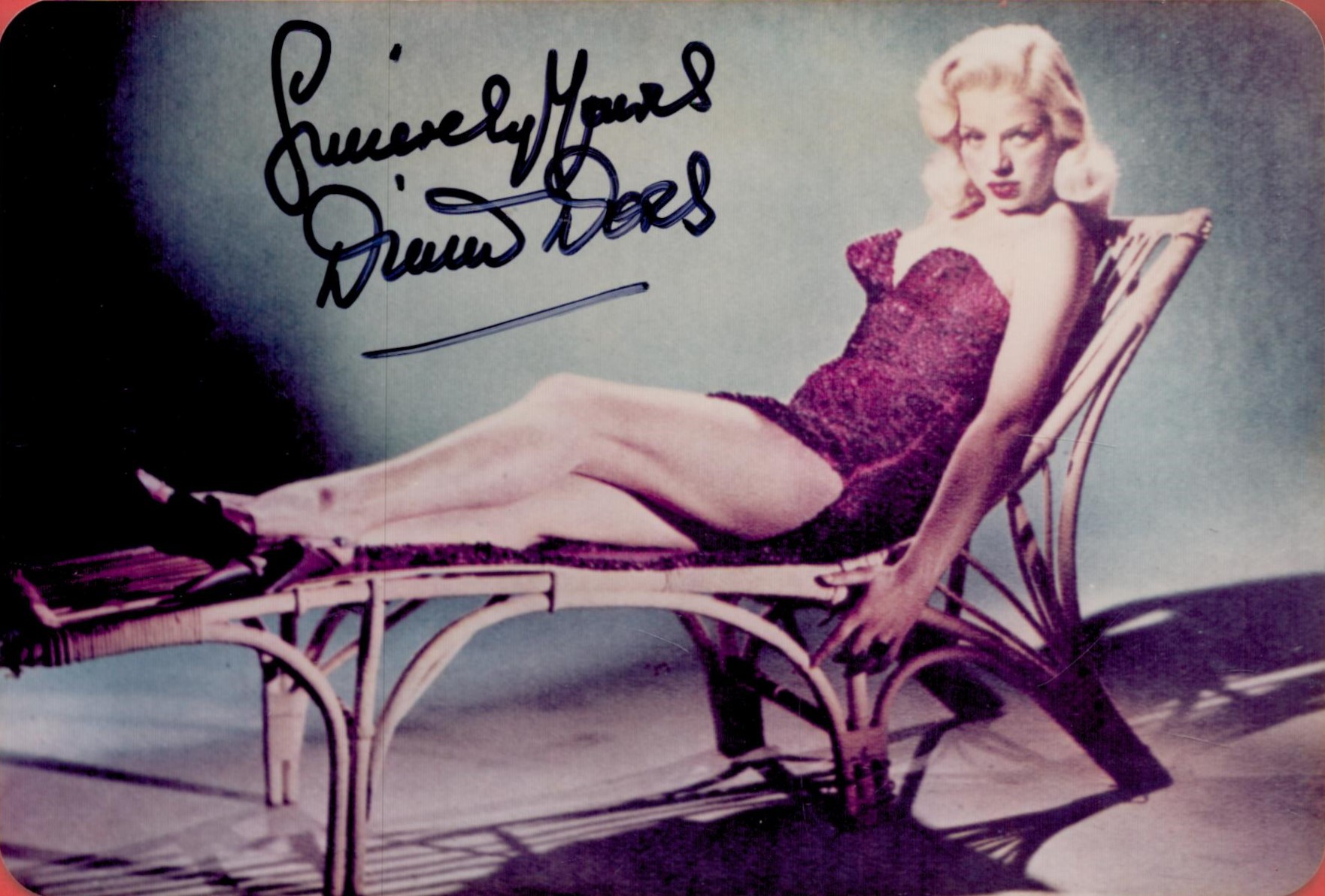 Diana Dors Signed 6 x 4 inch Vintage Colour Photo. Signed in black ink. Good Condition. All