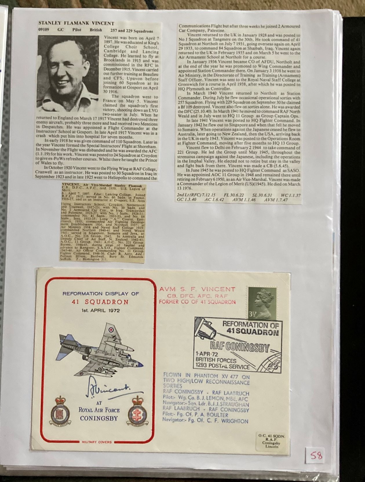 WW2 BOB fighter pilot and Great War ace AVM Stanley Vincent 257 sqn signed RAF Coningsby fixed