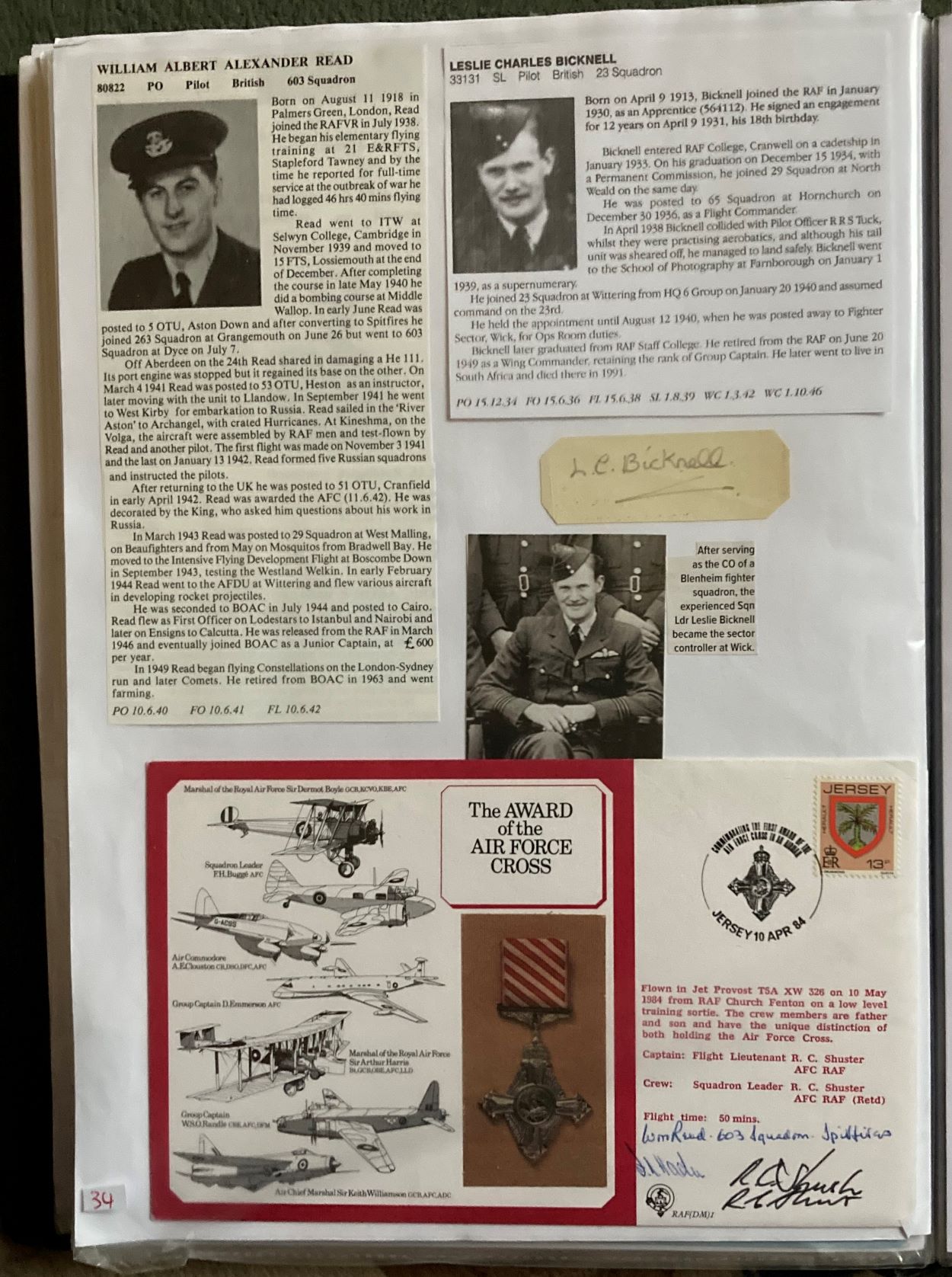 WW2 BOB fighter pilots William Read 603 sqn signed Air Force Cross cover with Leslie Bicknell