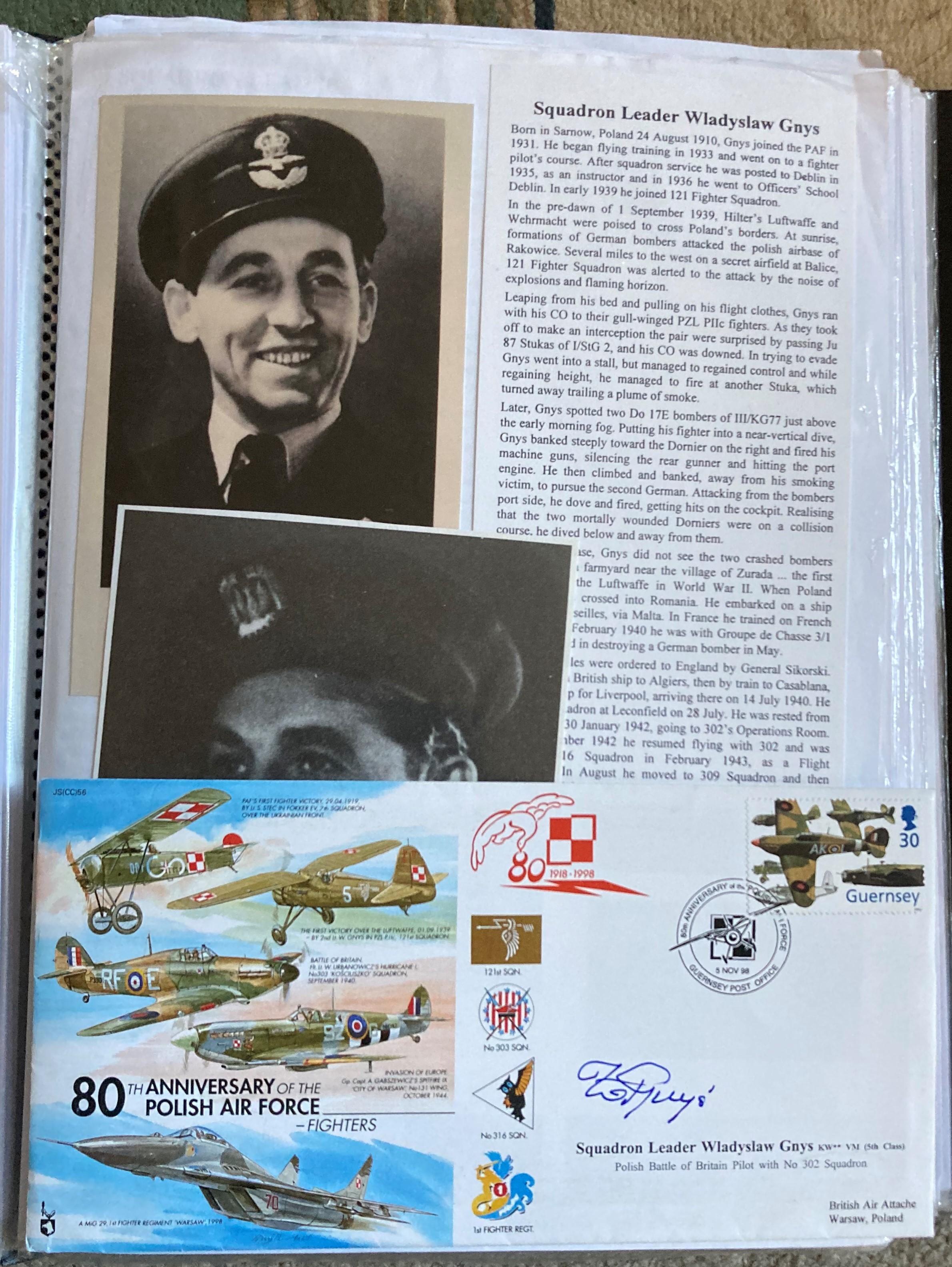 WW2 BOB fighter pilots Sqn Ldr Gnys signed 80th ann Polish Airforce cover fixed with biography and