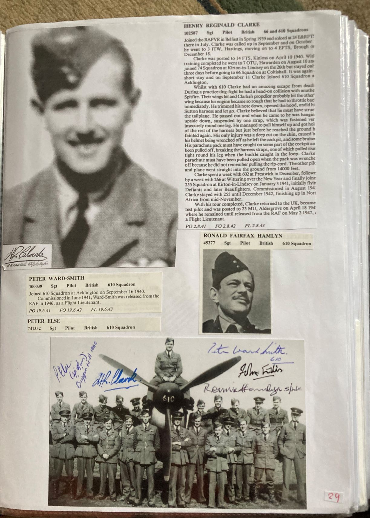 WW2 BOB fighter pilots Peter Else 610 sqn, Henry Clarke 66 Sqn, Ronald Hamlyn 60 sqn signed b/w