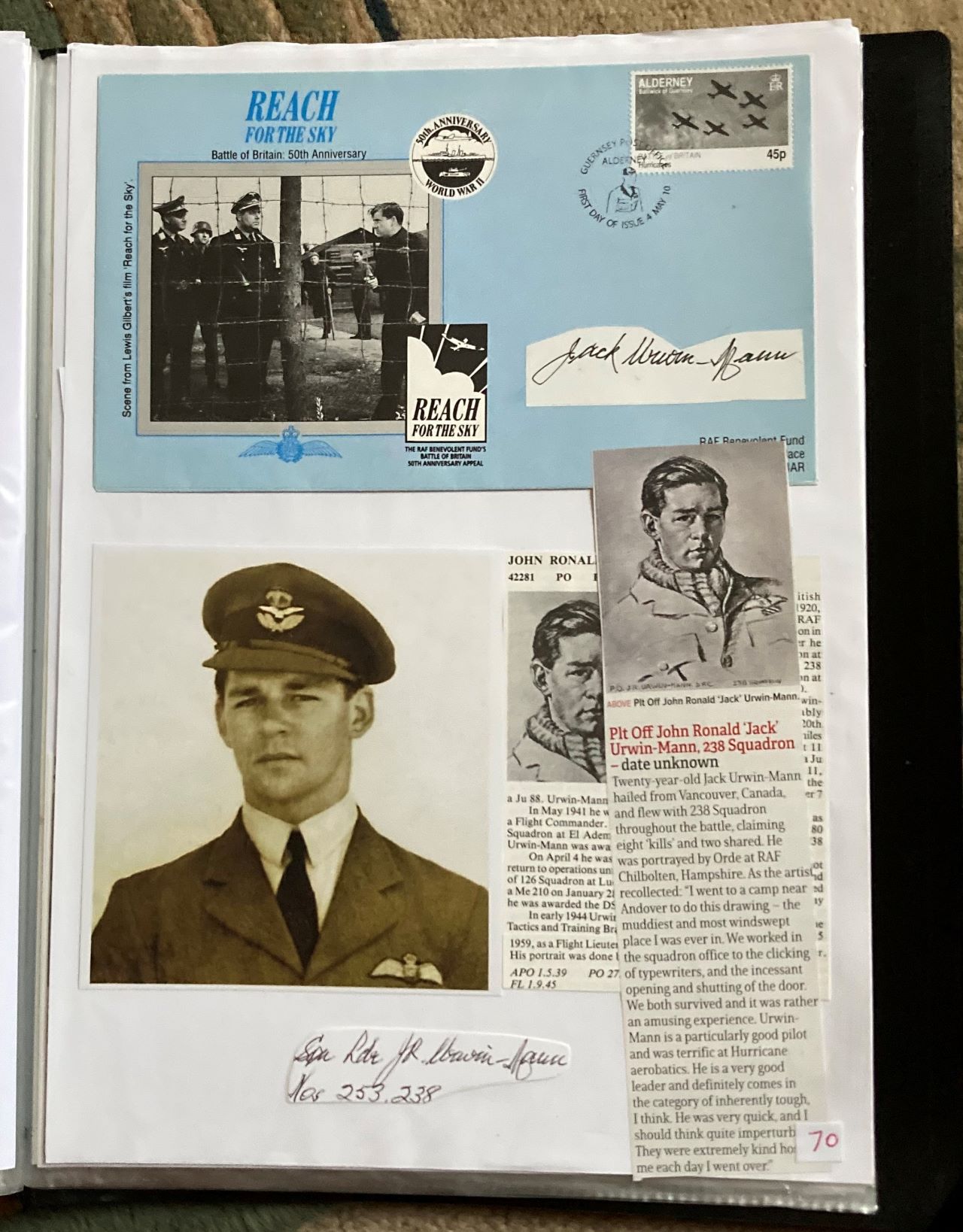 WW2 BOB fighter pilot John Urwin-Mann 238 sqn two signature pieces fixed with biographies to A4