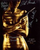 007 Bond movie anniversary photo signed by FOUR stars of various Bond movies. 10x 8 inch colour