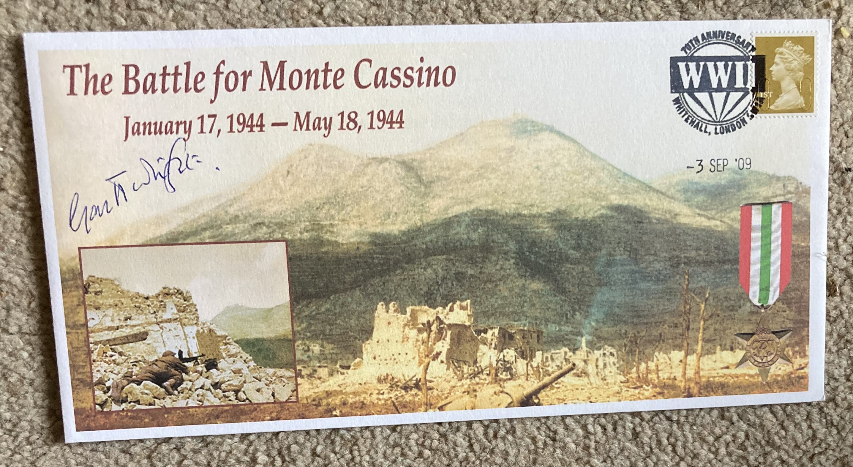 WW2 Monte Cassino veteran Garth Wright signed cover comm. 75th ann of the Battle. Scarce number 6 of