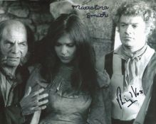 Frankenstein horror movie photo cast signed by Philip Voss and Madeline Smith 10x 8 inch b/w