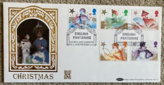 1985 Christmas Benham official Gold FDC with English Pantomime special postmark. All autographs come