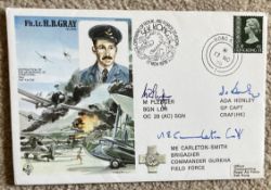 Ghurkas CO Brig Carleton Smith and Two RAF VIPs signed HA36b Flight Lieutenant H.B. Gray GC AFM