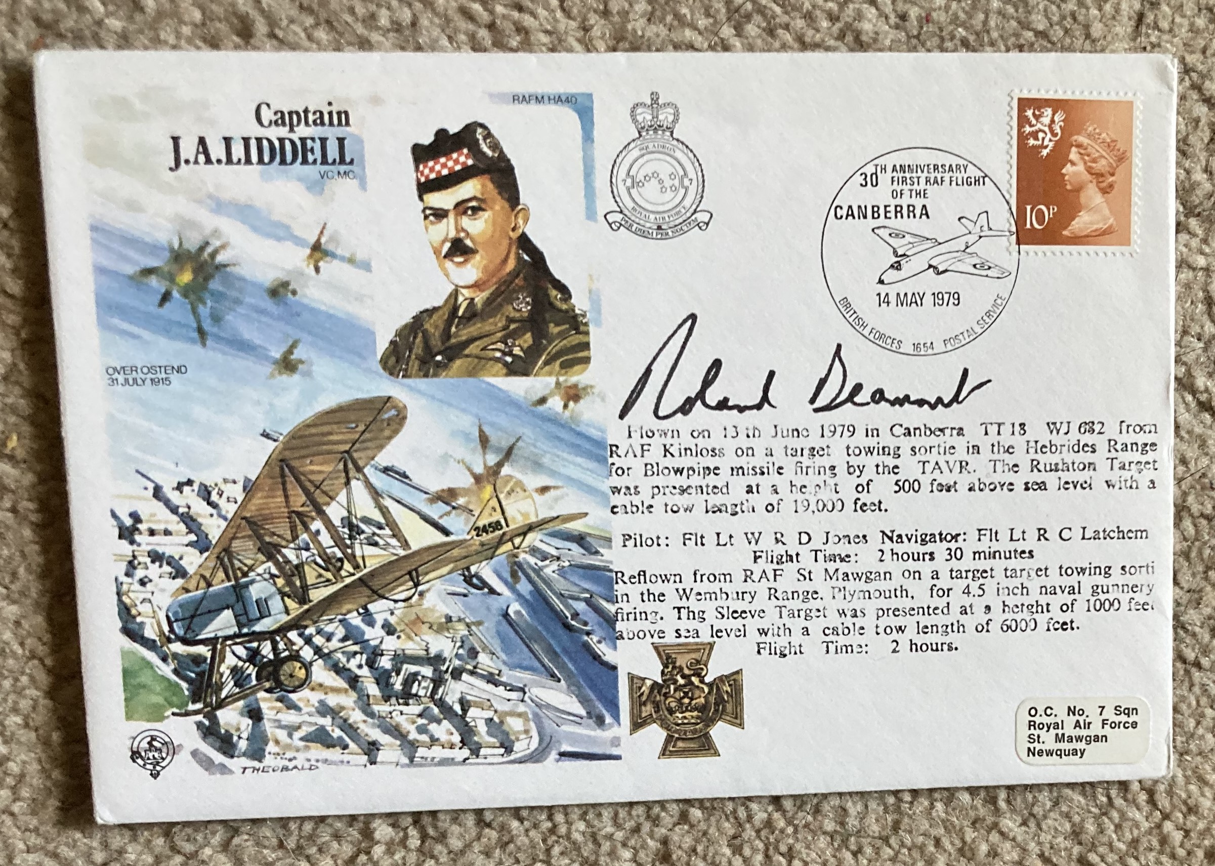 Wg Cdr Roland Beamont DSO DFC BOB ace and Test pilot signed HA40b Captain J.A. Liddell VC MC