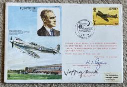 Spitfire Test Pilot Jeffrey Quill and Air Cdr Cozens signed HA1b R.J. Mitchell CBE AMICE FRAeS cover
