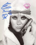 007 Bond girl Caroline Munro signed The Spy Who Loved Me 10x 8 b/w photo with Pink lipstick kiss