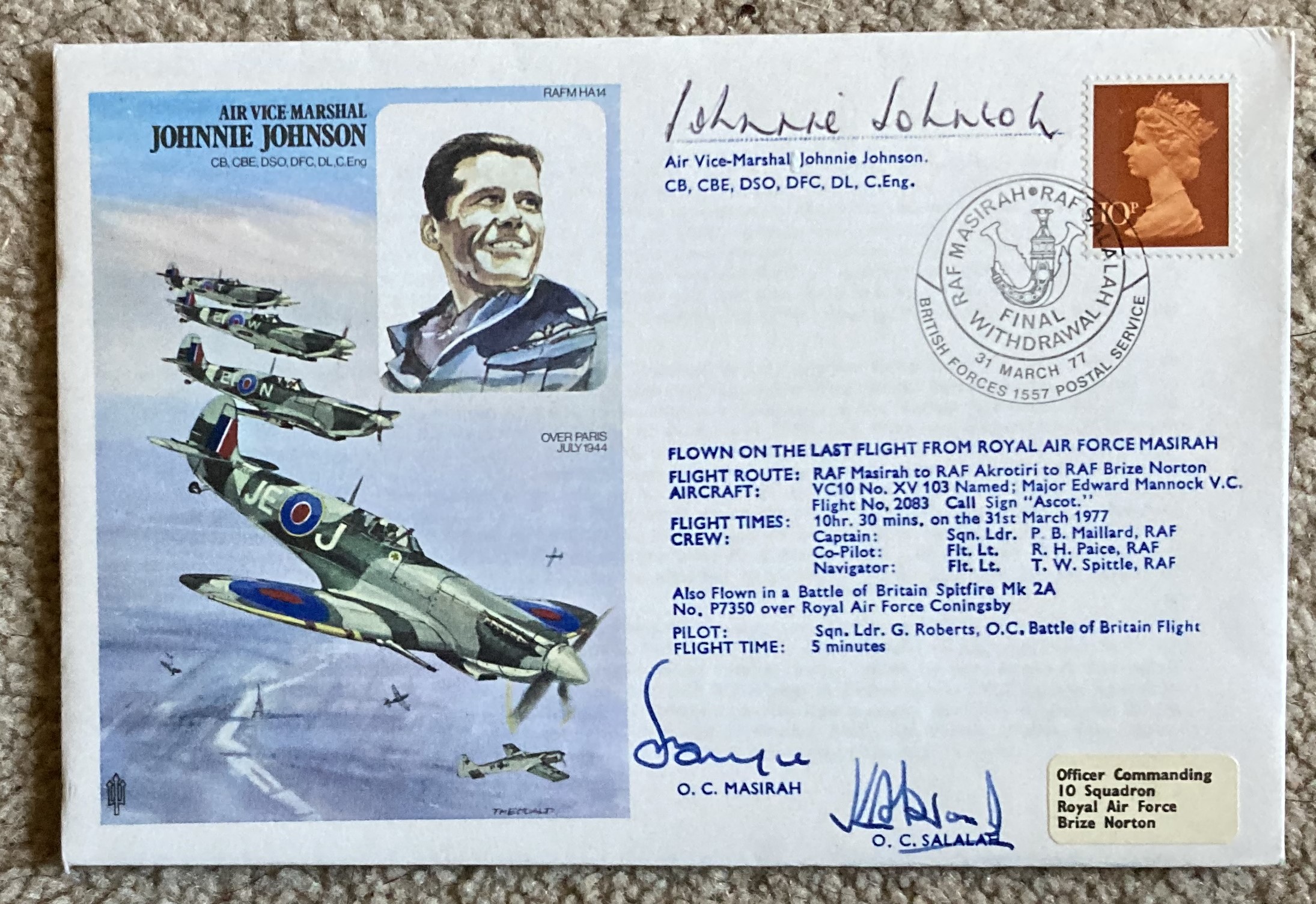 Top WW2 Allied fighter ace AVM Johnnie Johnson DSO DFC signed on his own HA14b Air Vice Marshal