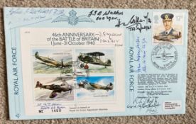 WW2 Eight Battle of Britain pilots signed 46th ann BOB cover. Includes Hew Stephen 74 sqn, J
