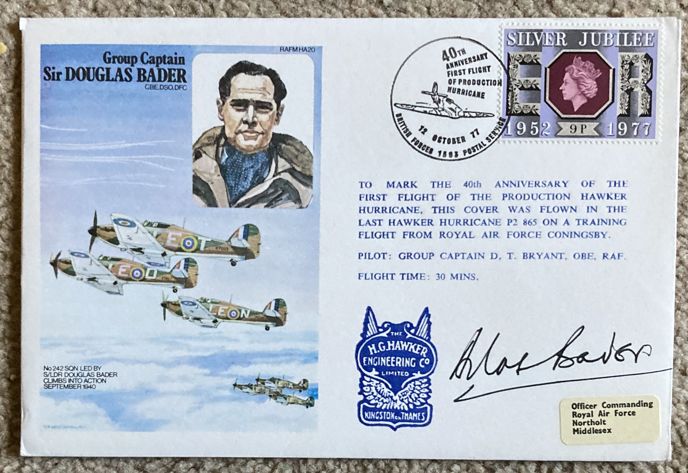 Battle of Britain legendary ace Douglas Bader signed on his own HA20b Group Captain Sir Douglas