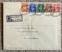 1951 Low Values Plain FDC with Manchester Reg sticker 2960, 1/2d, 1d, 1 1/2d, 2d, 2 1/2d values. All