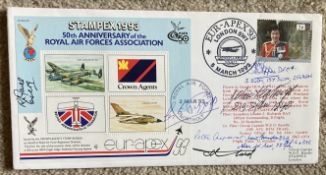 WW2 Eight BOB and other aces signed 50th Raf Association cover. Includes R Jones 64 sqn, L