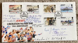 WW2 BOB aces GC winners multiple signed 50th ann Liberation of Jersey cover 1995. Signed by Alan