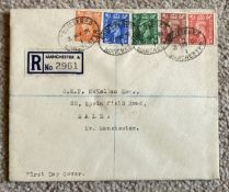 1951 Low Values Plain FDC with Manchester Reg sticker 2961, 1/2d, 1d, 1 1/2d, 2d, 2 1/2d values. All