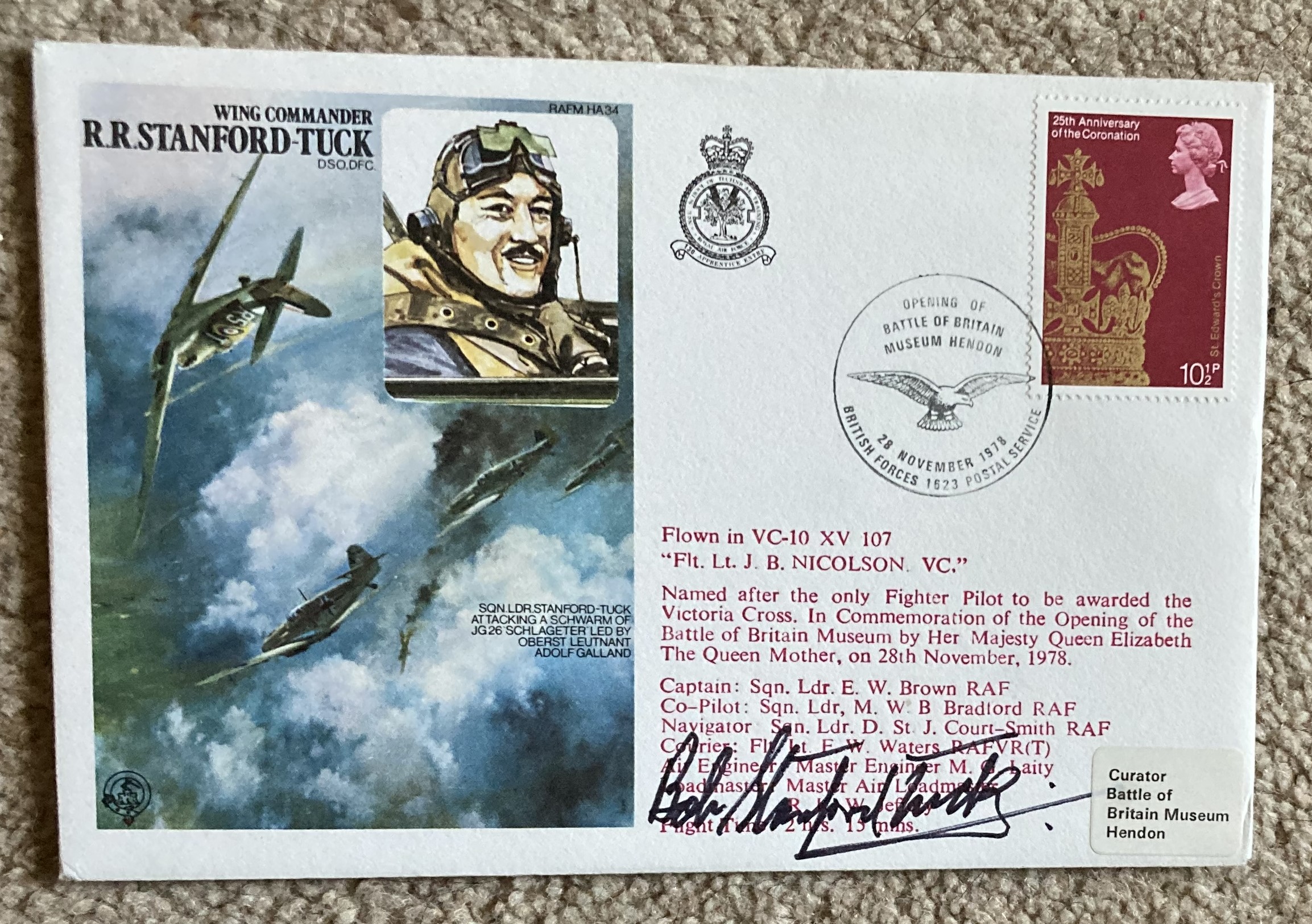 Battle of Britain fighter ace Robert Stanford Tuck signed on his own HA34b Wing Commander R.R.