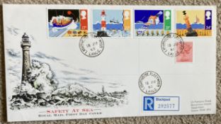 1985 Safety at Sea FDC with Lighthouse Fleetwood CDS postmark. All autographs come with a