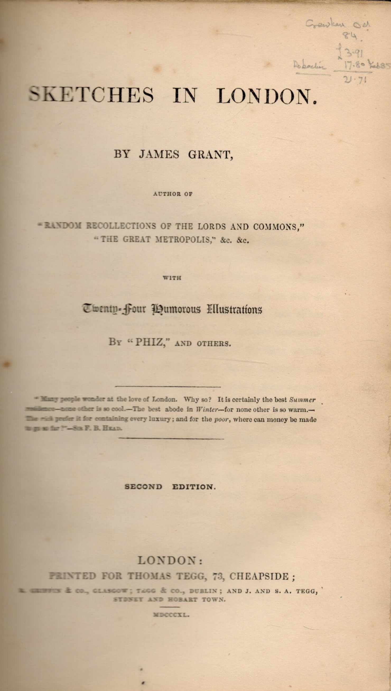 James Grant Sketches of London. Author of Random Recollections of the Lords and Commons. The great - Image 2 of 2