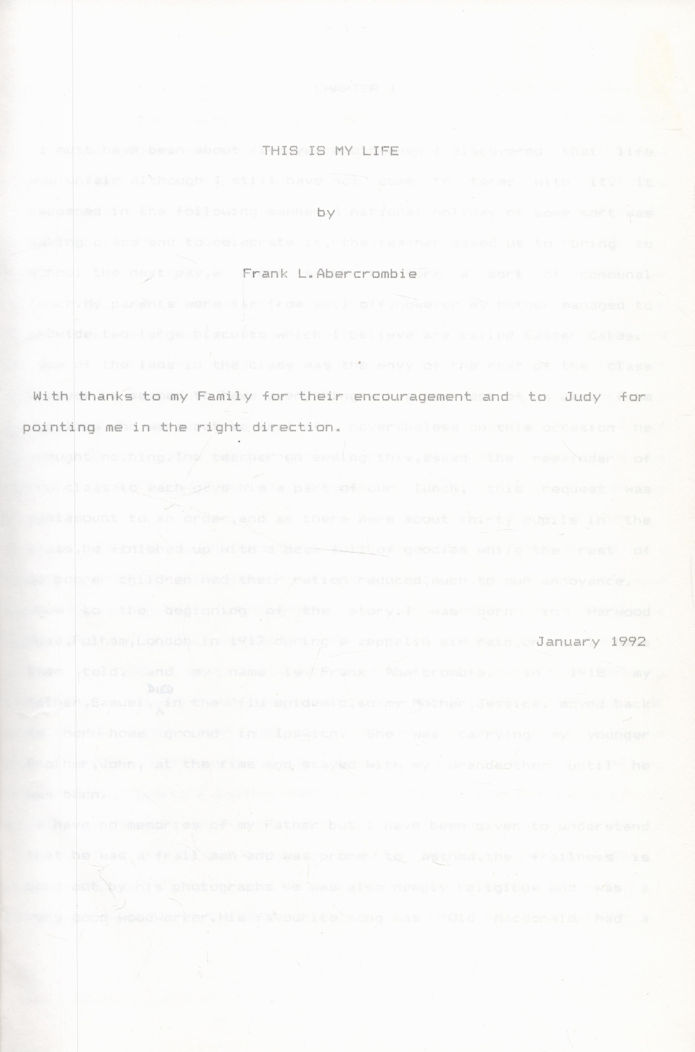 Frank L Abercrombie This is my Life. Dated January 1992 of 203 pages, plus extensive family tree. - Image 2 of 2