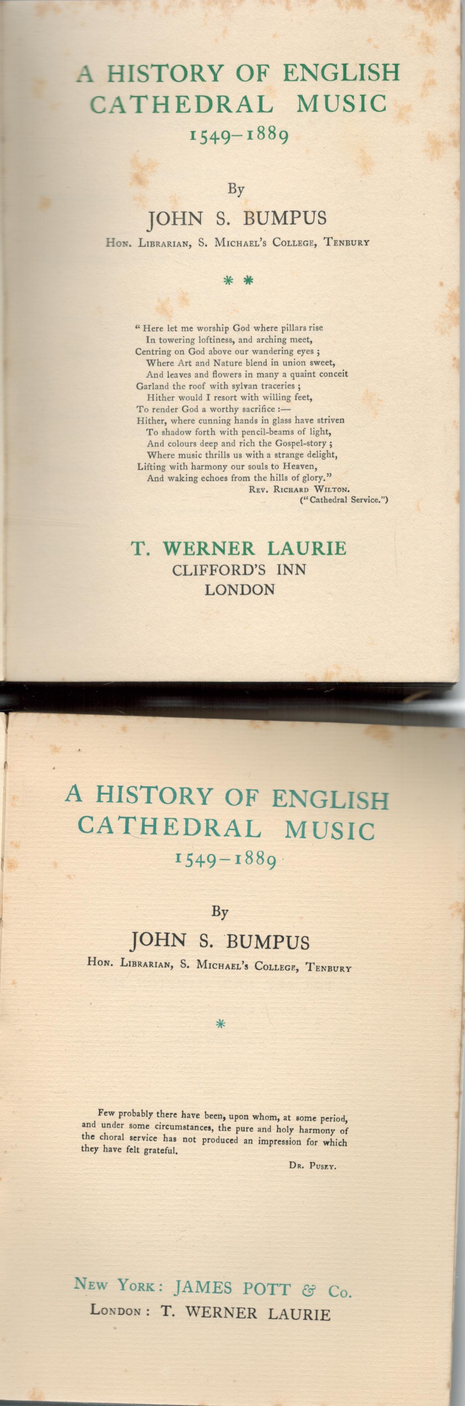 John S Bumpus A History of English Cathedral Music 1549-1889. This lot is offered as two separate - Image 2 of 2