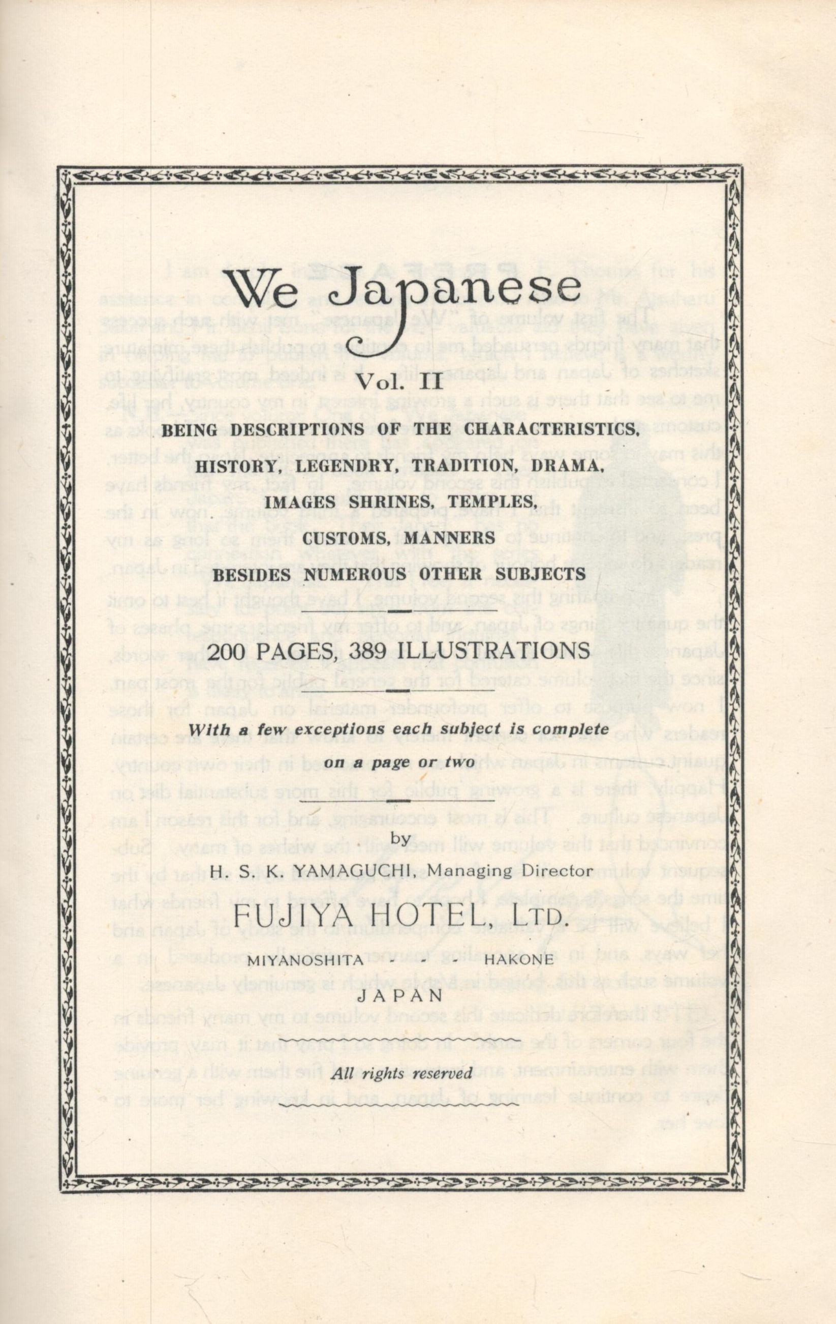 H. S. K. Yamaguchi We Japanese VII. By H. S. K. Yamaguchi, Managing Director Fujiya Hotel Ltd. , - Image 3 of 3