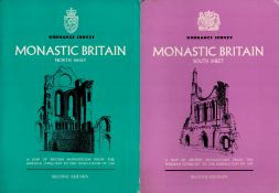 Ordnance Survey maps. Two large, folding maps of Monastic Britain. Blue = North Sheet - Second