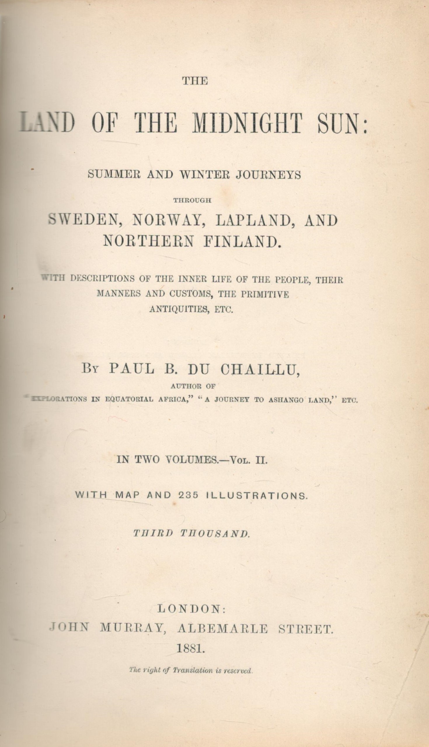 Paul B. Du Chaillu The Land of the Midnight Sun. Summer and Winter journeys through Sweden, - Image 2 of 2