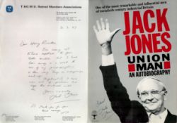 Large format card brochure for Jack Jones Union Man autobiography published by Collins. Signed on