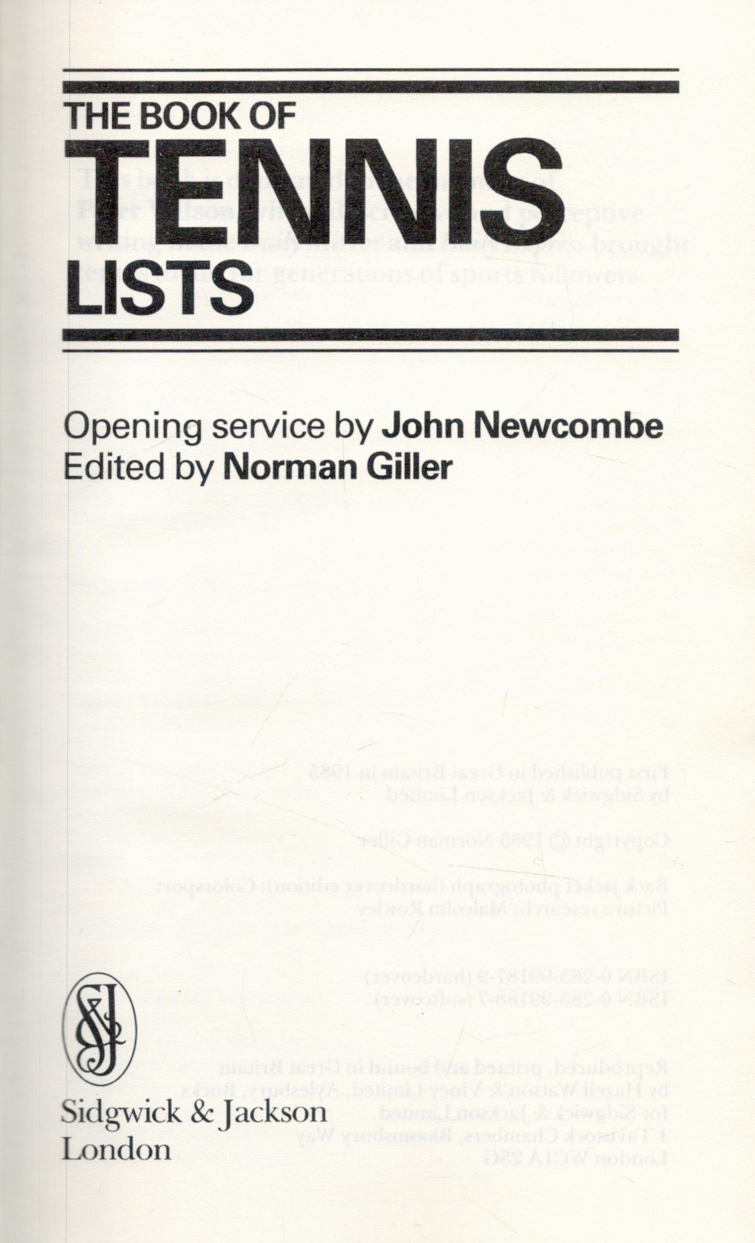 The Book of Tennis Lists Edited by Norman Giller 1985 First Edition Hardback Book with 208 pages - Image 2 of 3