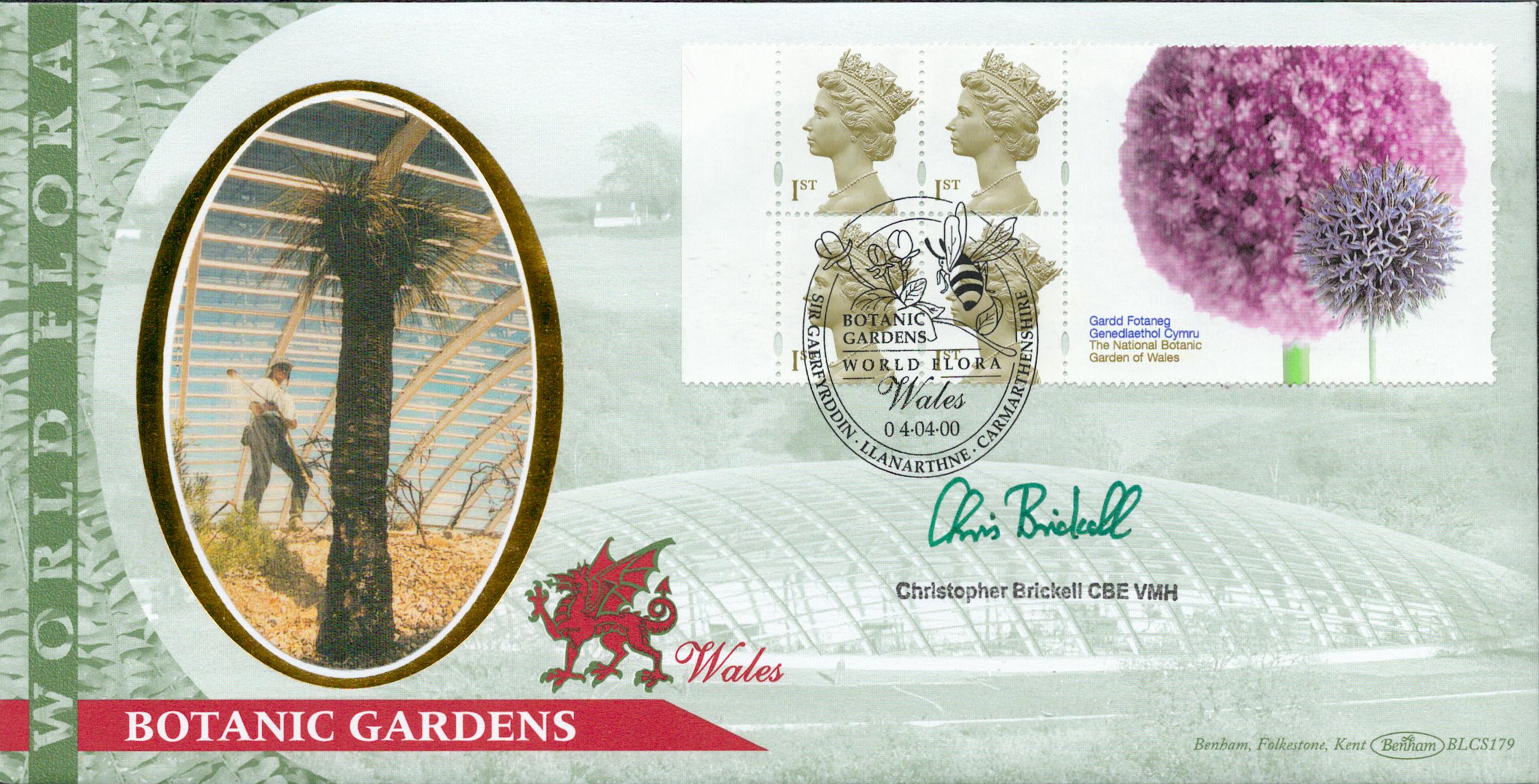 Christopher Brickell signed Botanic Gardens FDC. 4/4/00 Carmarthenshire postmark. All autographs