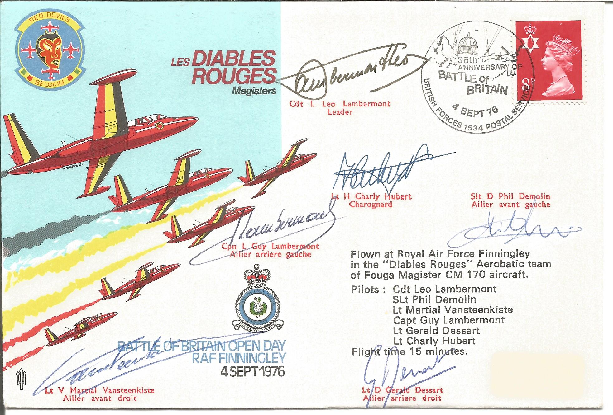 Diables Rouges Air Display team cover flown and signed by six team members. All autographs come with