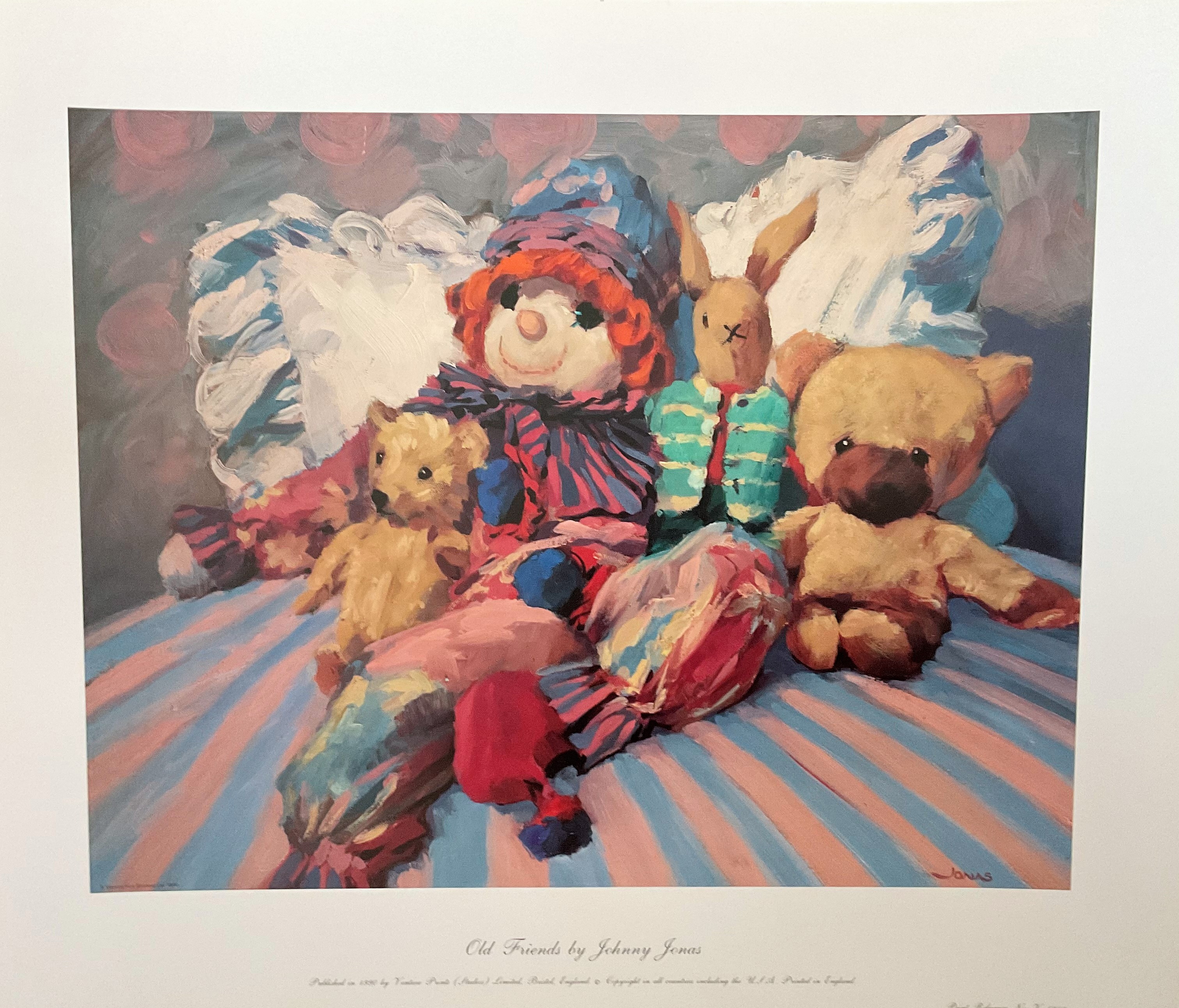 Johnny Jonas 22 x 18 Colour Print Titled Old Friends. Print Showing teddy bears. All autographs come