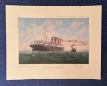 E. D Walker signed print titled R. M. J Mauretania (1907) Off Point Lynas. All autographs come