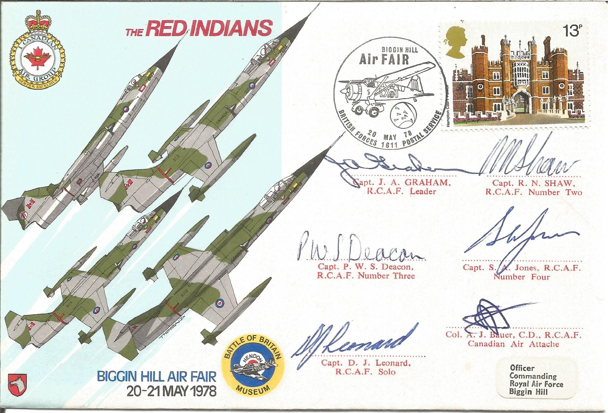 Red Indians Air Display team cover flown and signed by six team members. All autographs come with